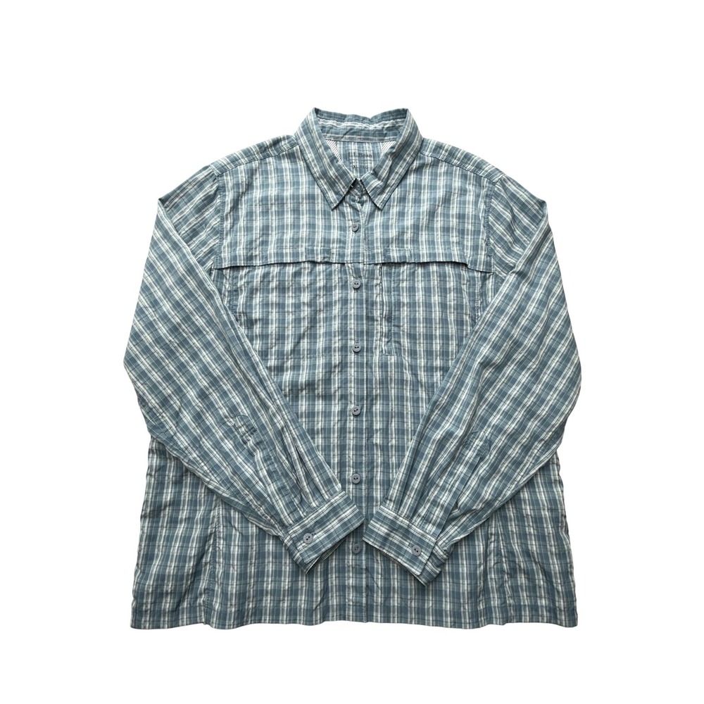 L.L. Bean Shirt Mens‎ XL Blue Plaid Vented Fishing Button Up Lightweight